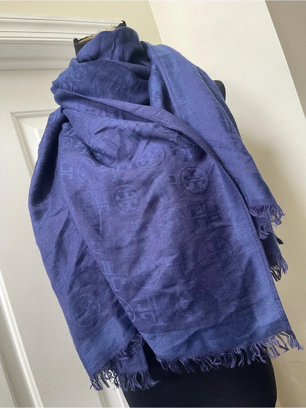 Tory Burch Navy Logo Jacquard Scarf